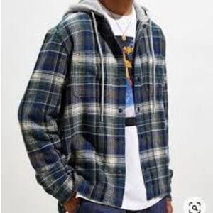 Urban Outfitters Plaid Flannel Hoodie Sz L Waffle Weave Texture